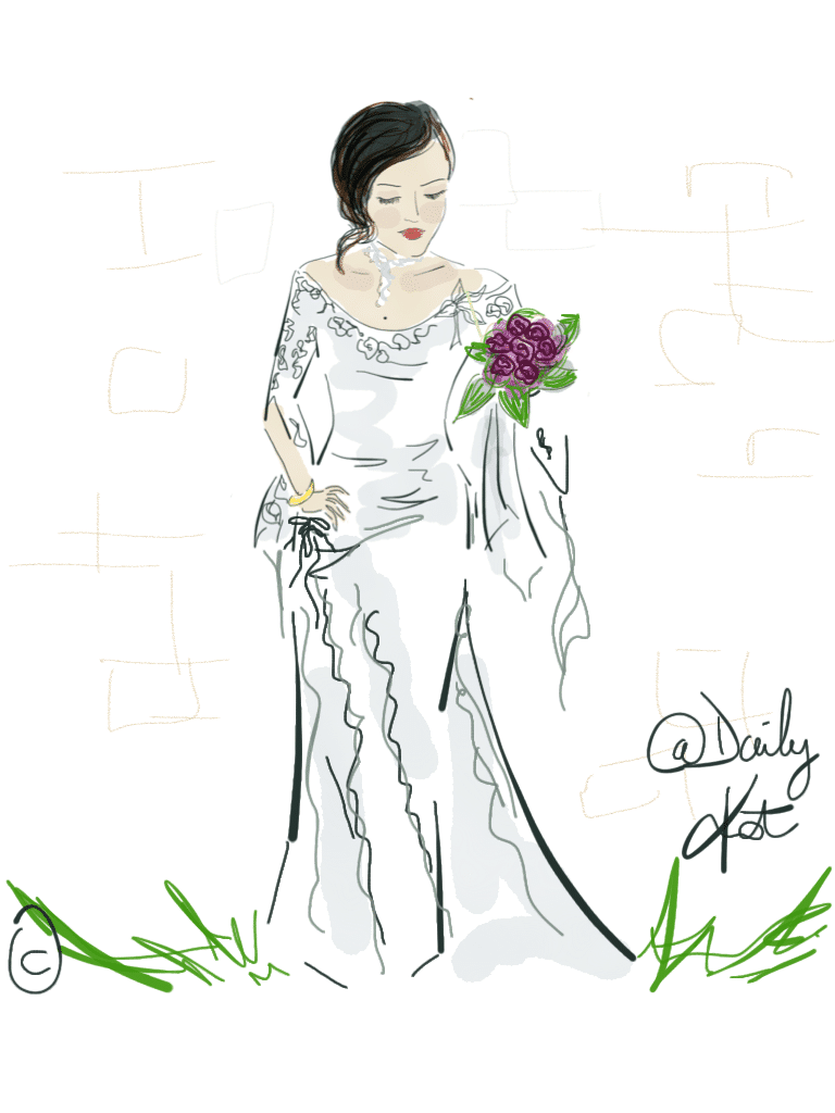 Marié avec une grosse rose rouge dans les mains, illustration de mariée par DailyKat