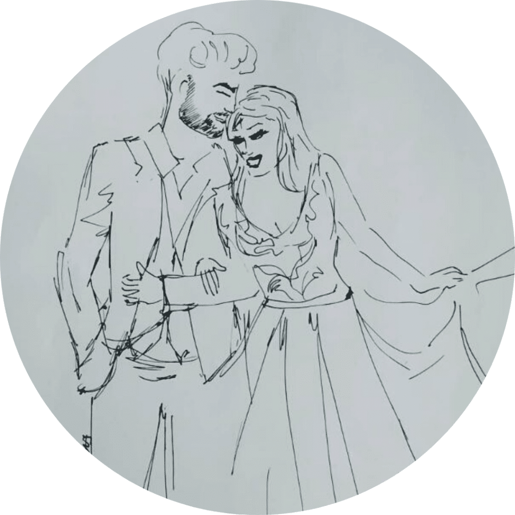 Couple de marrié illustré au crayon noir, DailyKat, Illustratrice de mode