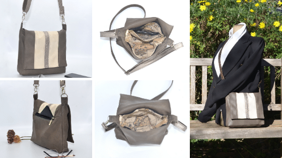 Photos sous tous les angles du sac bandoulière taupe