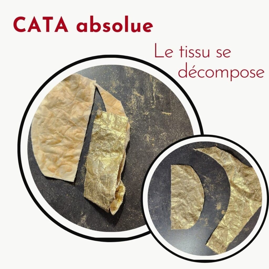 Le truc e plus décevant que je garde : du tissu matelassé doré trop abimé pour être utilisé. Il se décompose.
