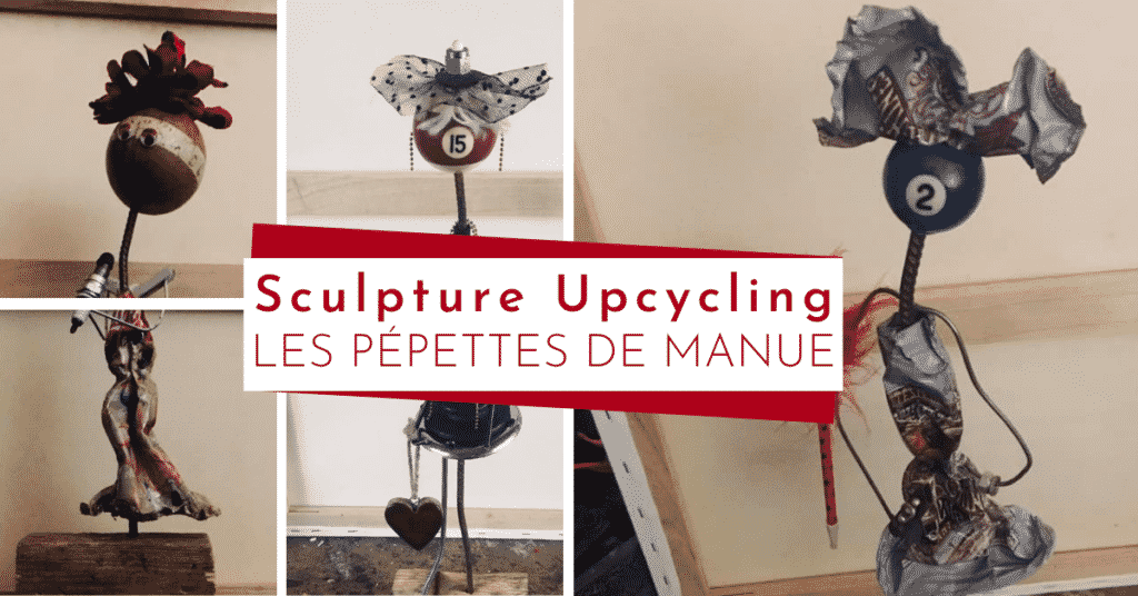 Sculpture upcycling, les pépettes de Manue entiérement facbriquées avec des objects de récupération